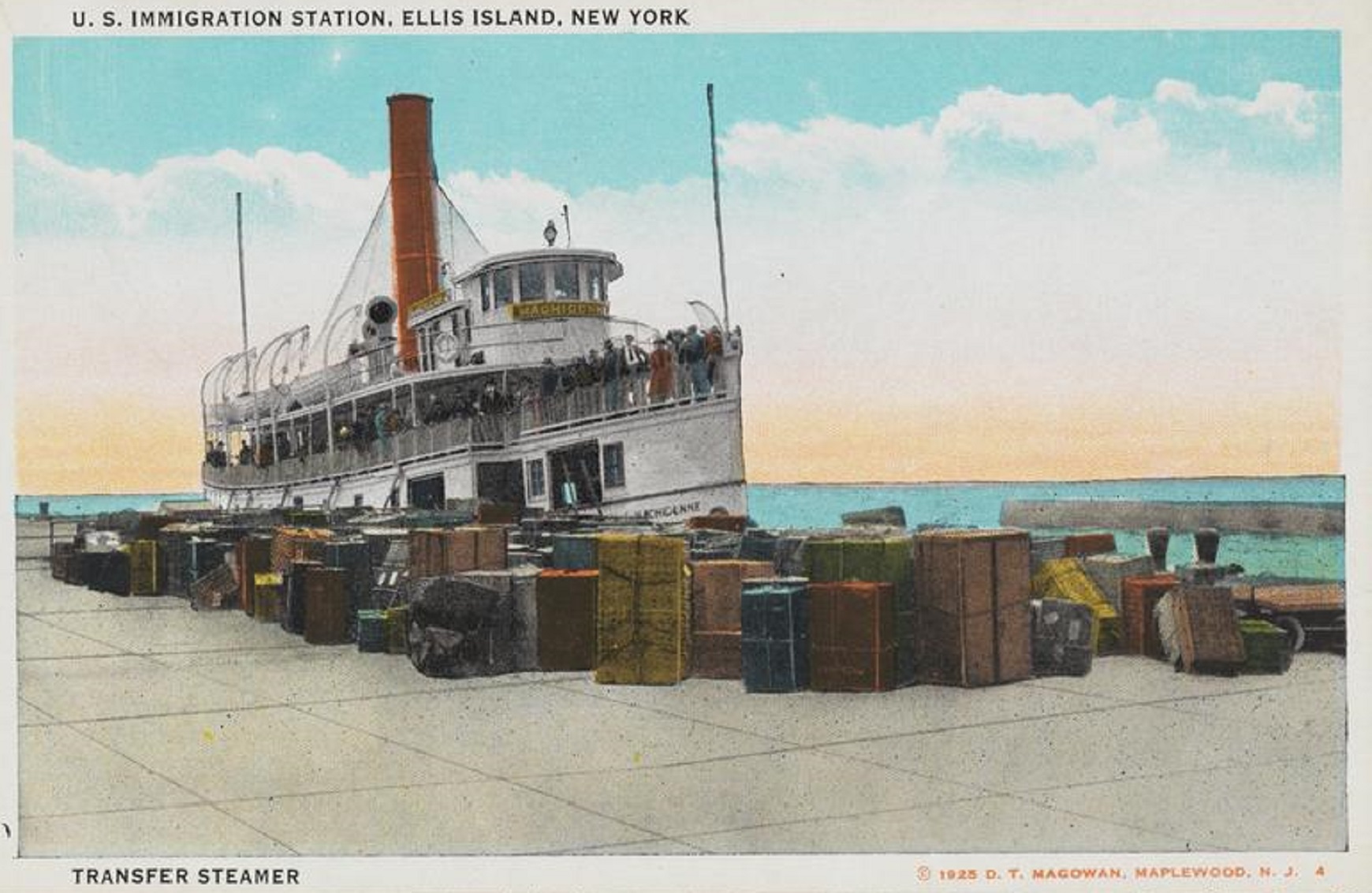 Postcard of U.S. Immigration Station, Ellis Island, New York. Transfer Steamer.